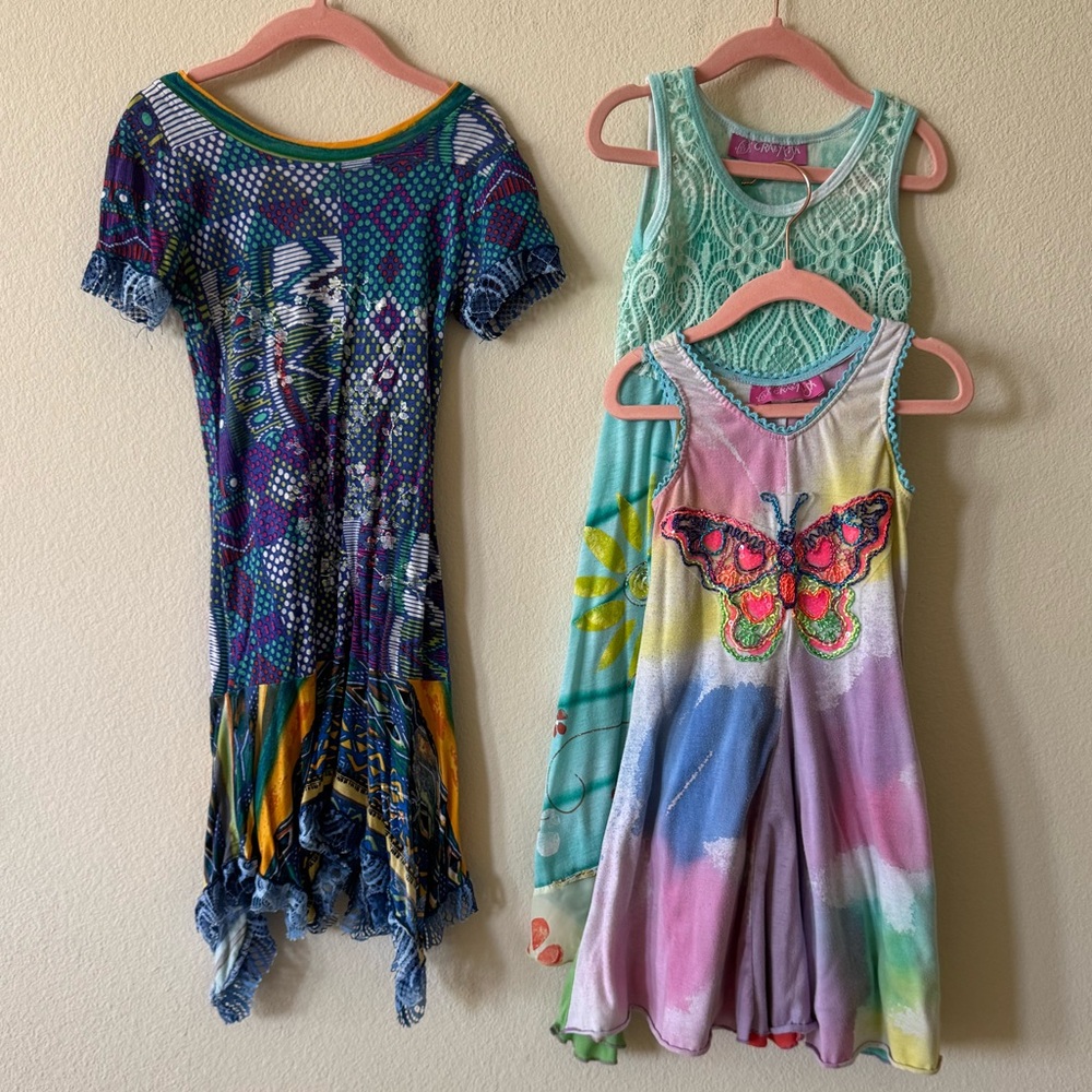 GUC Bundle of 3 Crazy Fish brand Hawaiian Cotton Dresses girls size 5-6